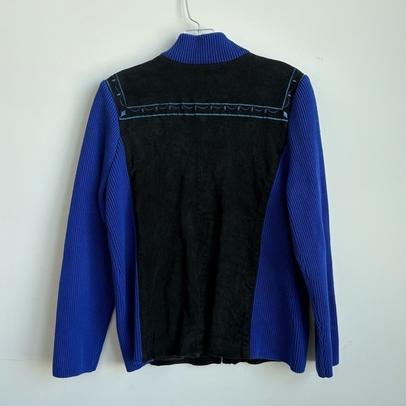 Bob Mackie Wearable Art Blue Embroidered Blue & Black Suede Jacket - Picture 9 of 11